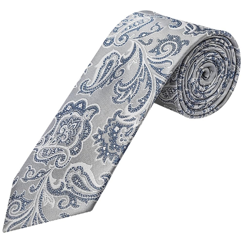Ties R Us Men's Blue & Silver Silver And Blue Paisley Classic Tie