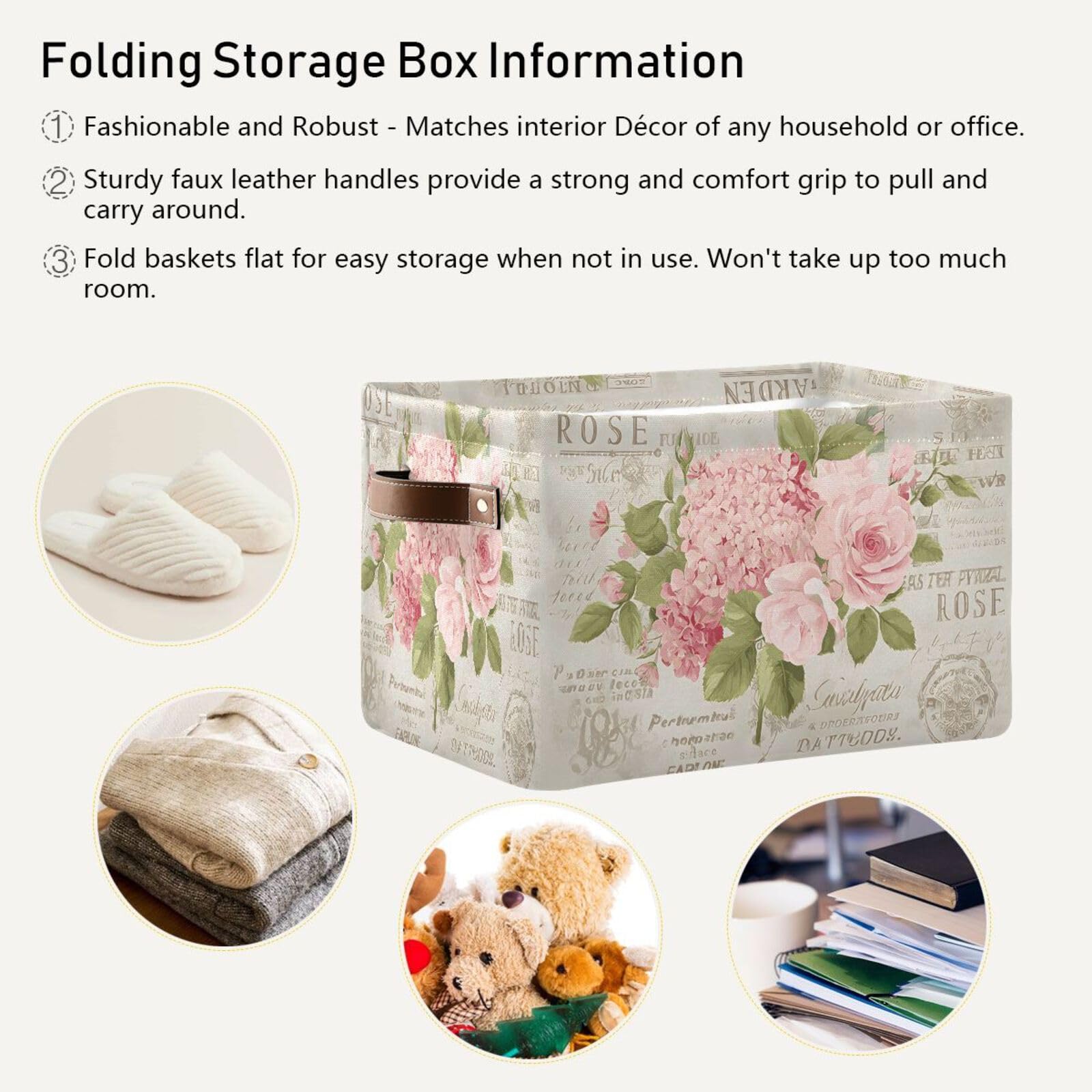 ALAZA Faltbare Aufbewahrungsbox mit Vintage-Blumenblüten, Aufbewahrungskorb, Organizer mit Griffen für Regal, Schrank, Wohnzimmer, Schlafzimmer, Zuhause, Büro, 1 Stück