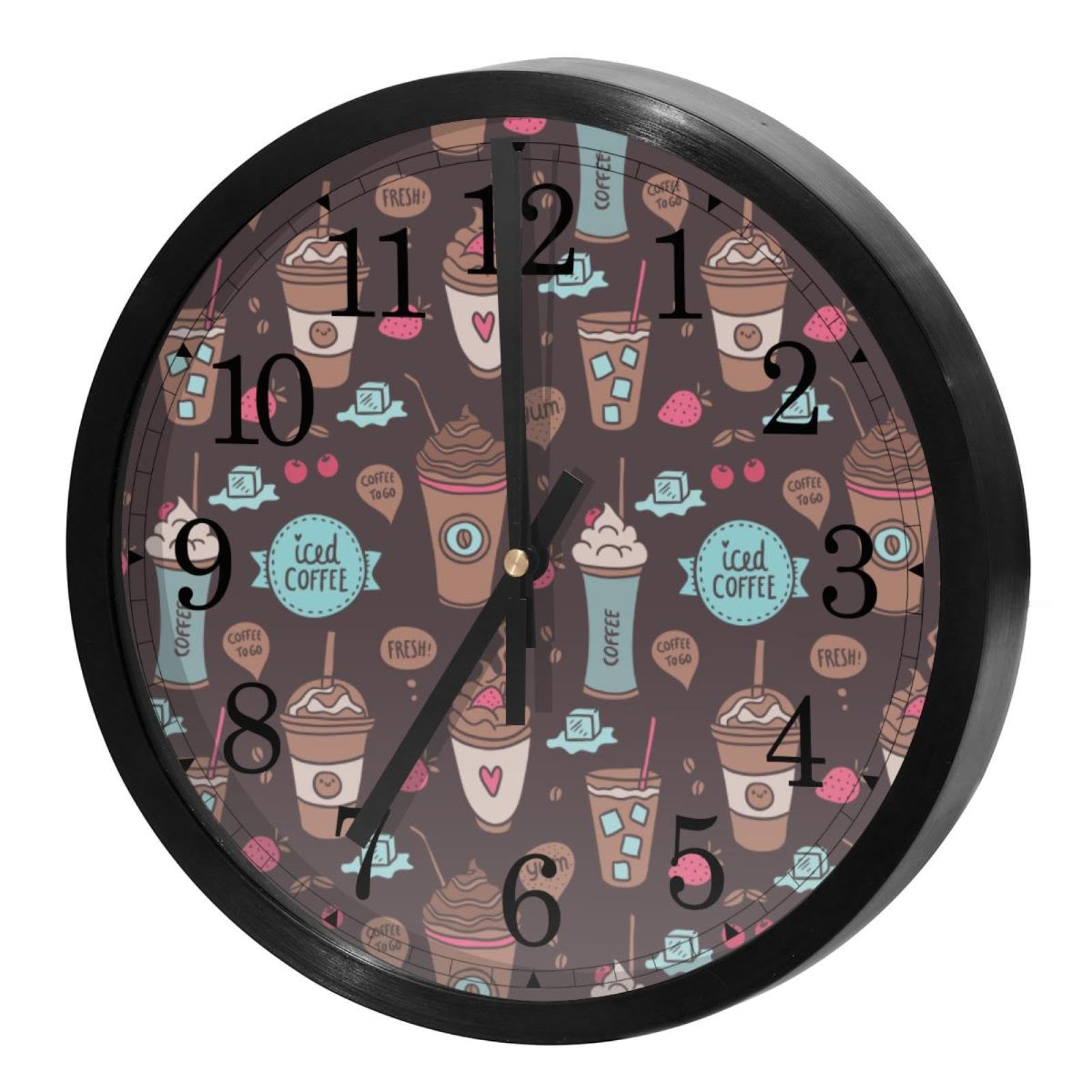 Horloge murale silencieuse à quartz colorée à motif de café pour la cuisine