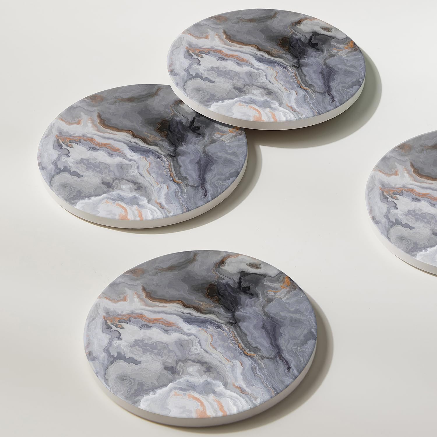 Set of 6 Abstract Dark Blue Marble Coasters with Holder, Absorbent Ceramic Coasters for Drinks, Coasters with Cork Backing for Table Protection, Housewarming Gifts for New Home - Image 6