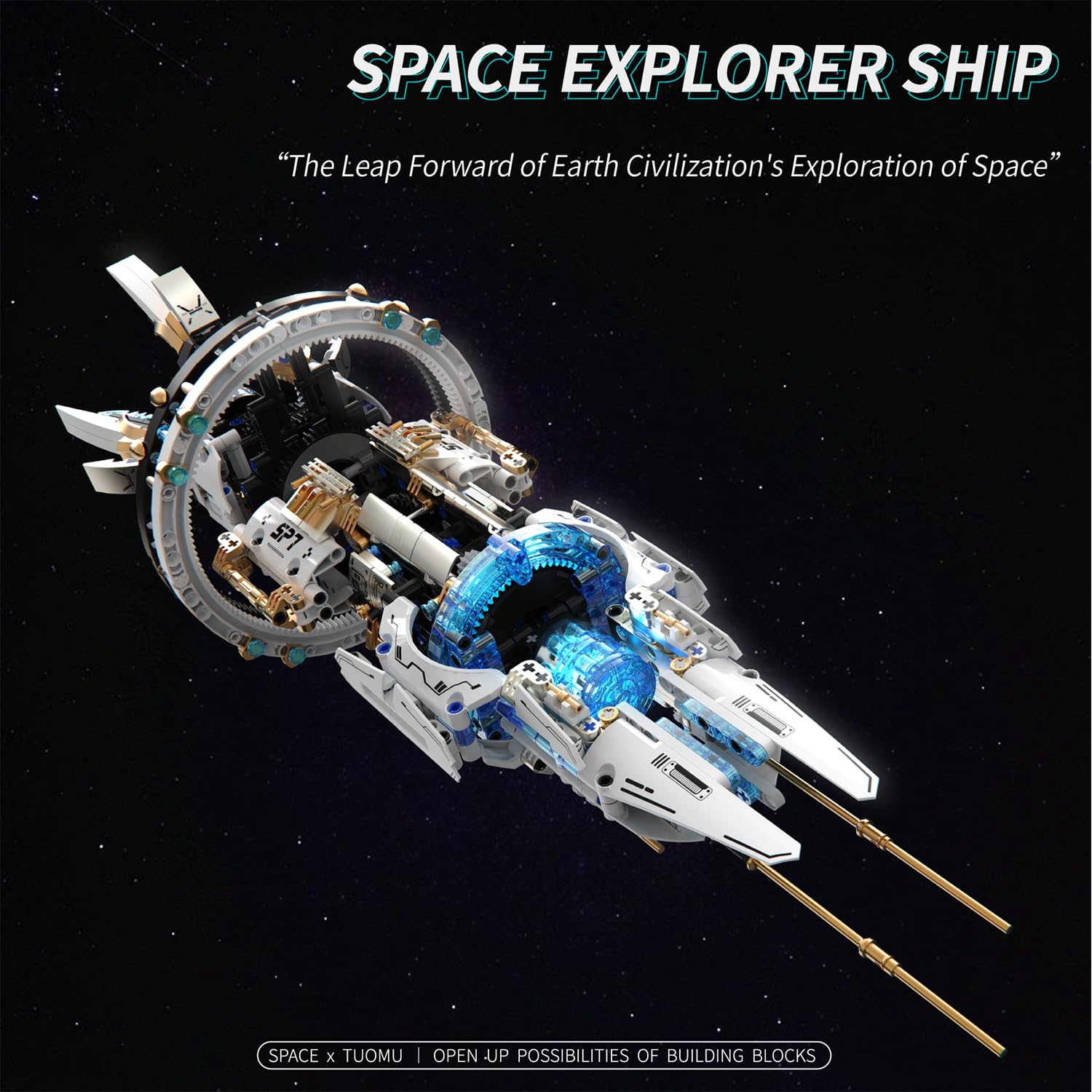 Space Station Building Blocks Set – 1583 Pieces with 8 Blue LED Lights & Motorized Parts, Highly Detailed Aerospace Model for Adults & Teens, 85cm Display with Stand