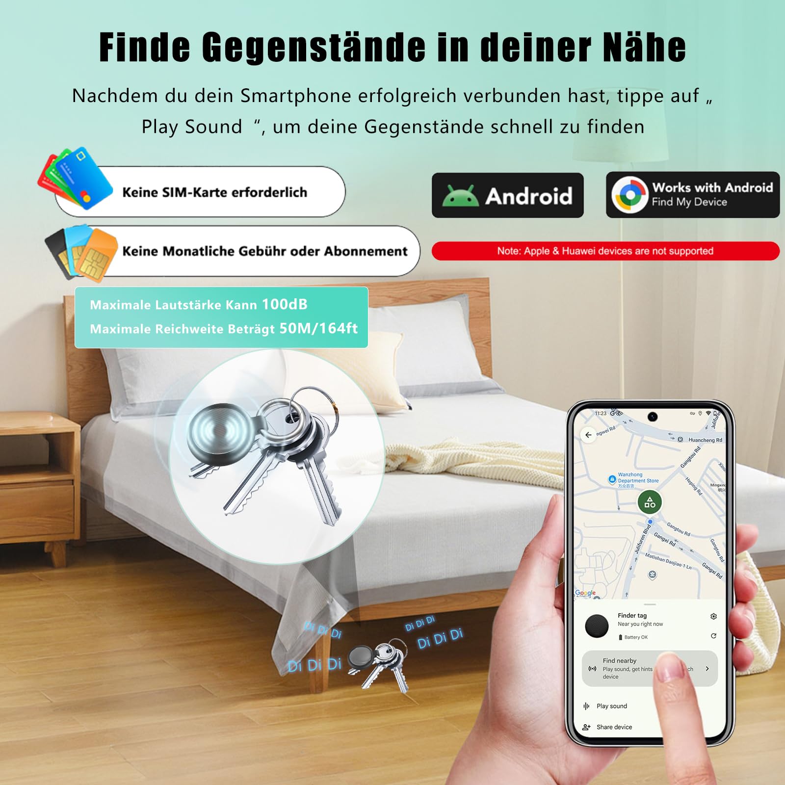 GPS Tracker Auto Android 4 Pack Ohne ABO, Schlüsselfinder Air Trackers Tag für Google Find Hub APP für Katze Hund Kinder, Finder Smart Tags Magnet für Vehicles KFZ Gepäck Brieftasche (Nur Android)