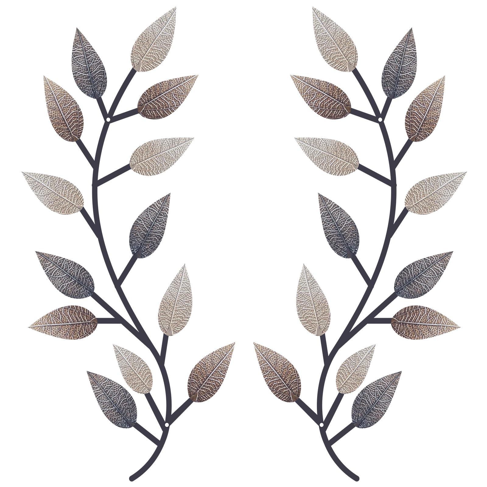 Zhengmy 2 Pieces Metal Tree Leaf Wall Decor Vine Olive Branch Leaf Wall Art Living Room, Hallway Wall Decor Outdoor Decoration(Vintage Brown)