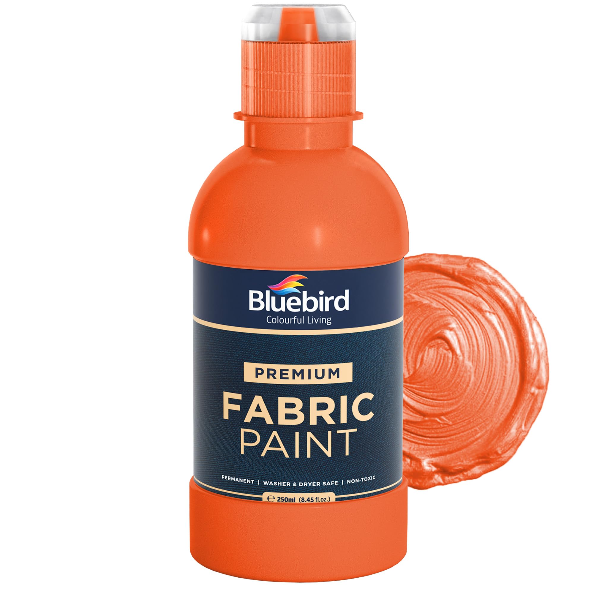 BLUEBIRD Fabric Paint, Tangerine, 8.5 Fl Oz, Permanent Fabric Paints for Clothes, Furniture Upholstery