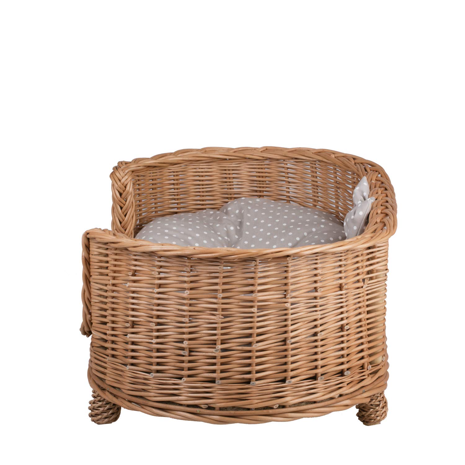 Canape,Corbeille,Niche, Panier Ovale en Osier Naturel avec Joli Cousin (L, Beige-Pois)