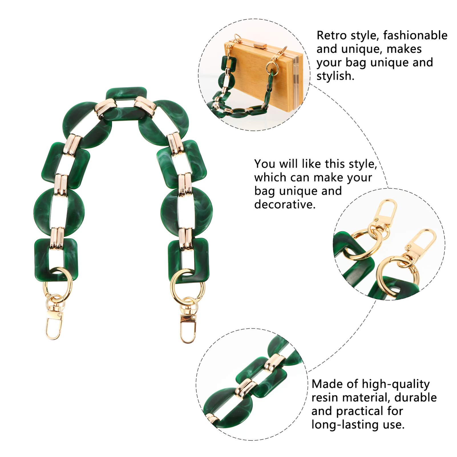 PRETYZOOM Green Resin Handbag Chain Straps Acrylic Purse Chain Strap Replacement Purse Clutches Handles for Purse Handbags DIY Crafts Purse Bags Chain 40cm