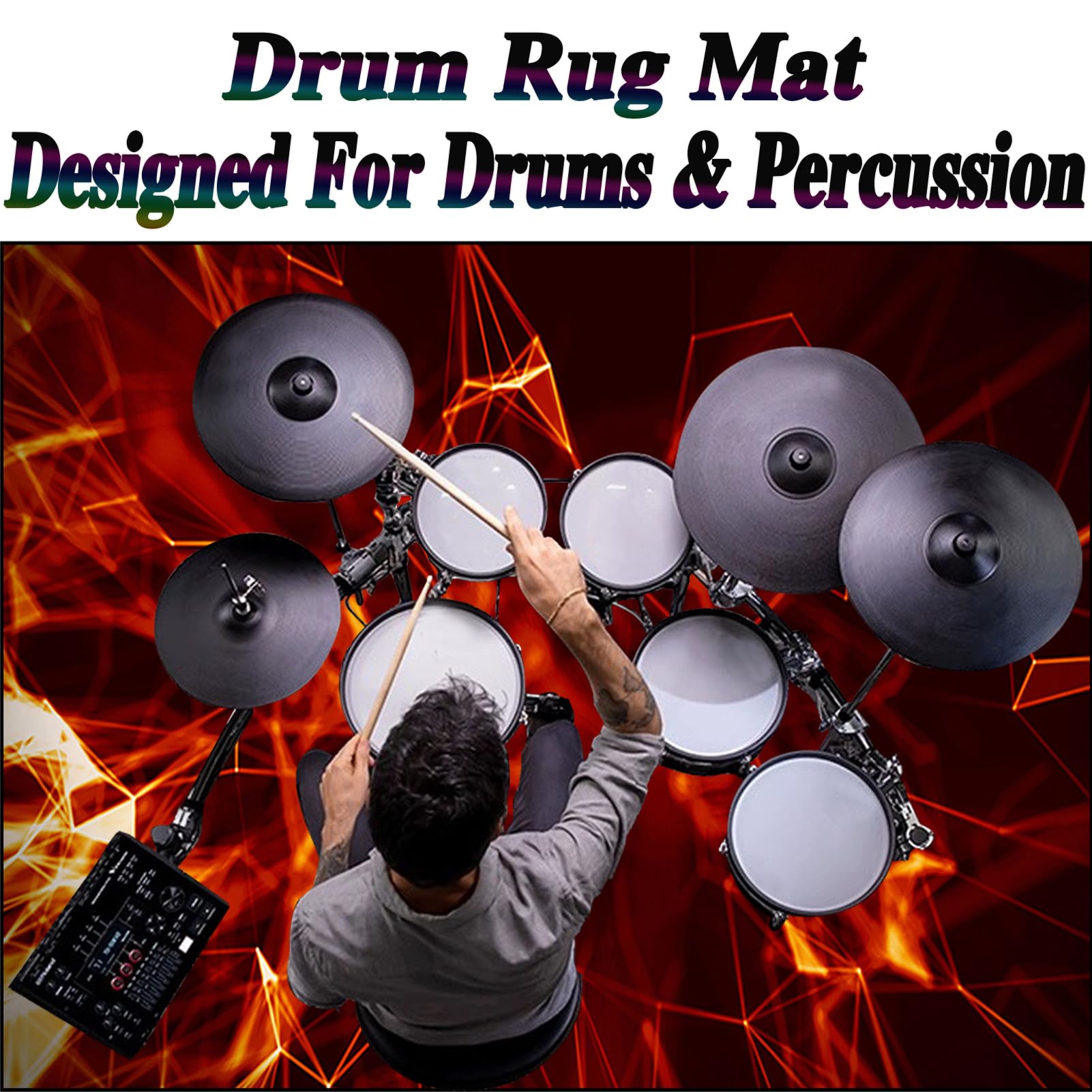 Tappeto Batteria Elettronica, Tappeto Batteria Acustica, Tappeto Batteria Insonorizzante, Tappeto a Tamburo in Strumenti Musicali per Batteria Elettronica Grancassa Rullante Drum Carpet 230 x 180 cm