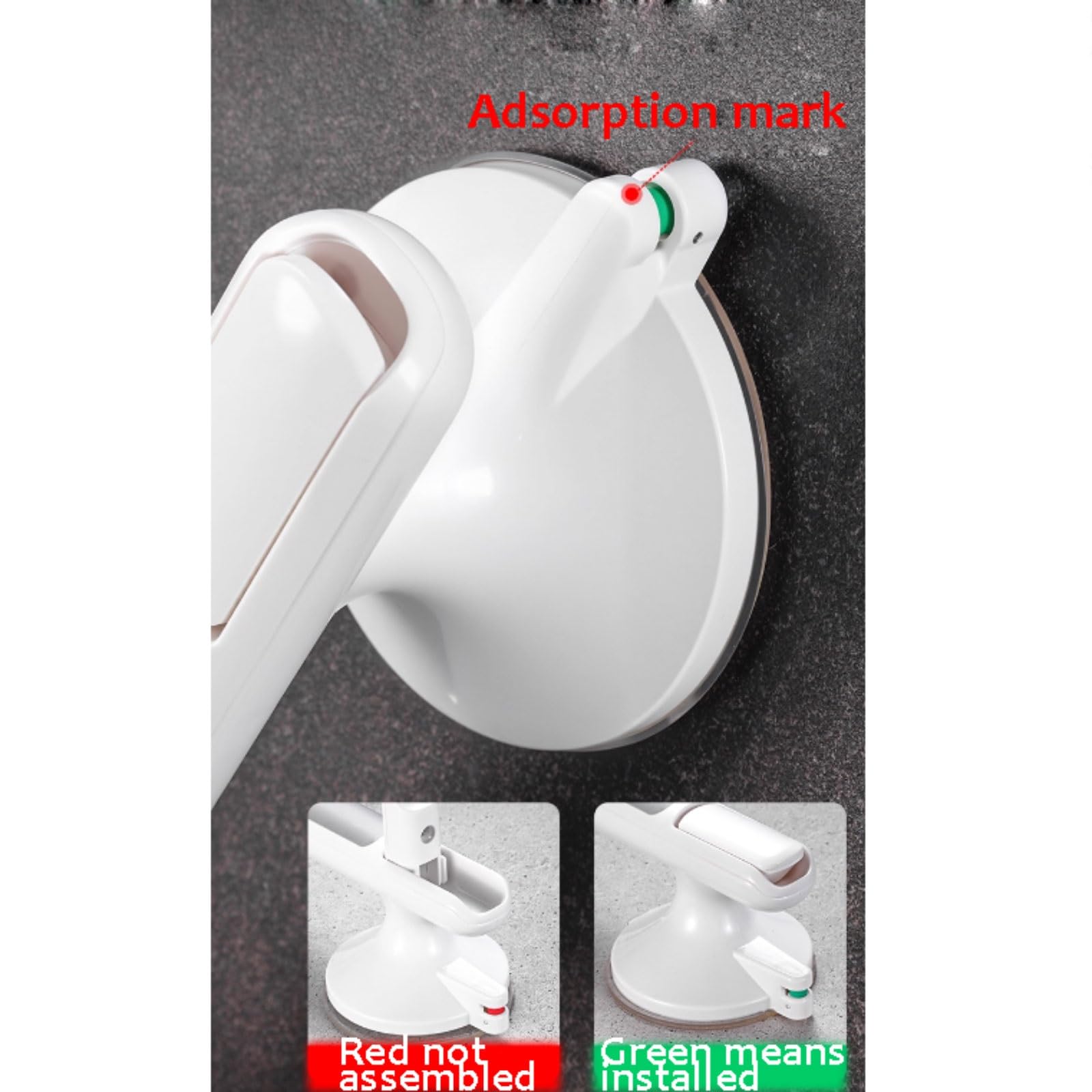 Sin esfuerzo Barra de agarre de plástico for baño for personas mayores, con ventosa for bañeras y duchas, sin necesidad de taladrar, 31 cm. ahorra espacio(White 2pcs)