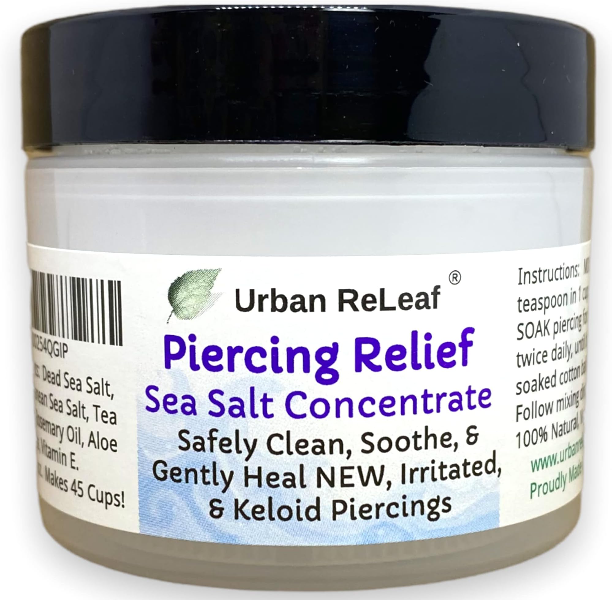 Urban ReLeaf PIERCING RELIEF Sea Salt Concentrate AFTERCARE ! Safely Clean, Soothe & Gently Calm New Irritated & Keloid Bump Piercings. Effective NON-iodized Dead Sea Salt, Tea Tree Rosemary