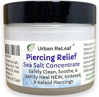 Urban ReLeaf Piercing Relief Sea Salt Concentrate AFTERCARE ! Safely Clean, Soothe & Gently Heal New Irritated & Keloid Bump Piercings. Effective Non-iodized Dead Sea Salt, Tea Tree Rosemary