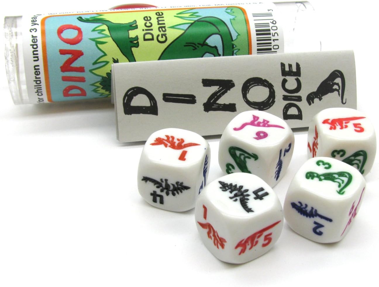 Dino Dice Game 5 Dice Set with Travel Tube and Instructions