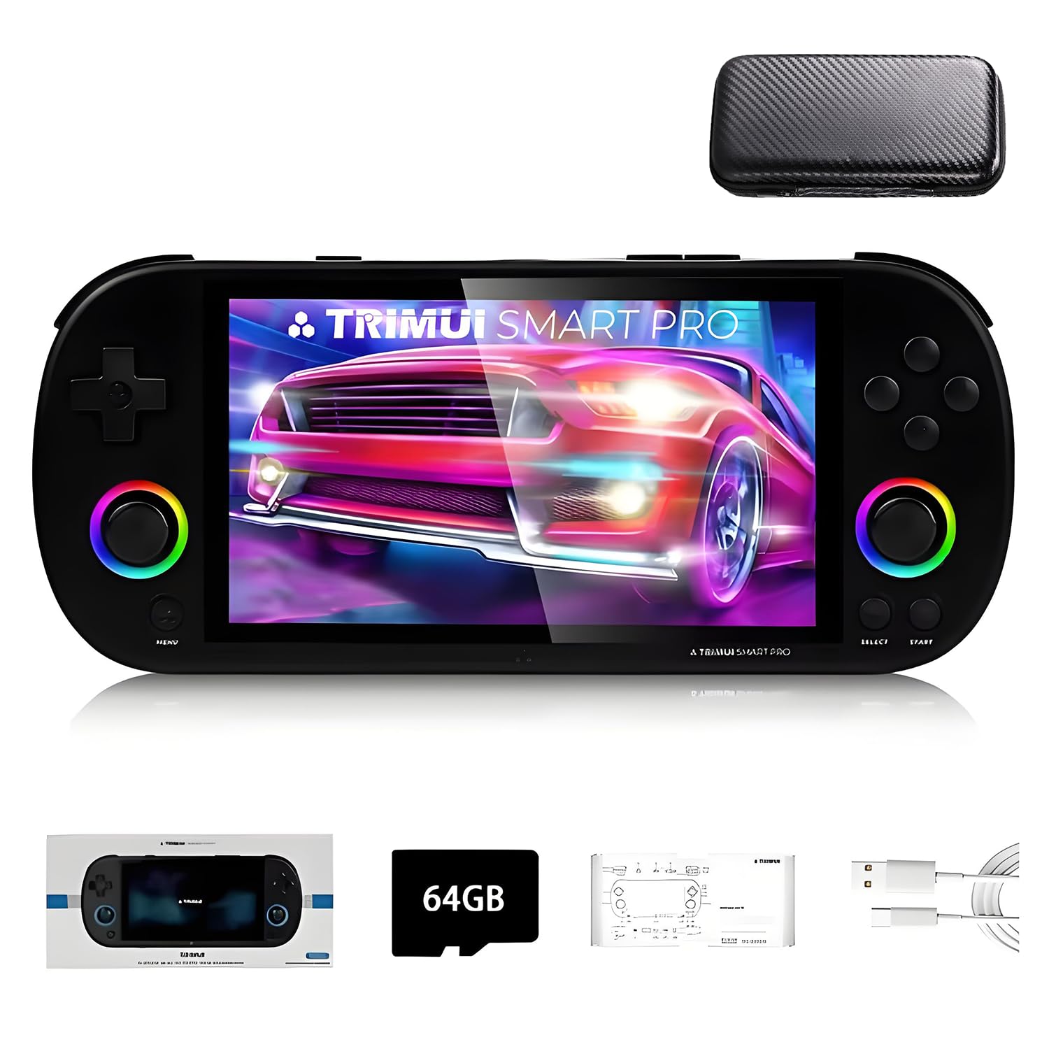 TRIMUI SMART PRO Console di Gioco Portatile Scheda SD 64G con 12000+ Giochi, Sistema Linux Processore A133P Schermo da 5 Pollici Console per Videogiochi Retrò Regali per Ragazzi Ragazze Adulti - con