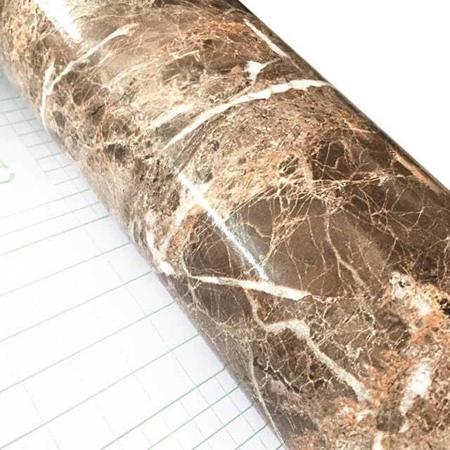 WDragon White Grey Marble Self Adhesive Gloss Vinyl Wrap Film Kitchen Countertop Peel Stick Wallpaper Decal 24''x79'' (Brown)