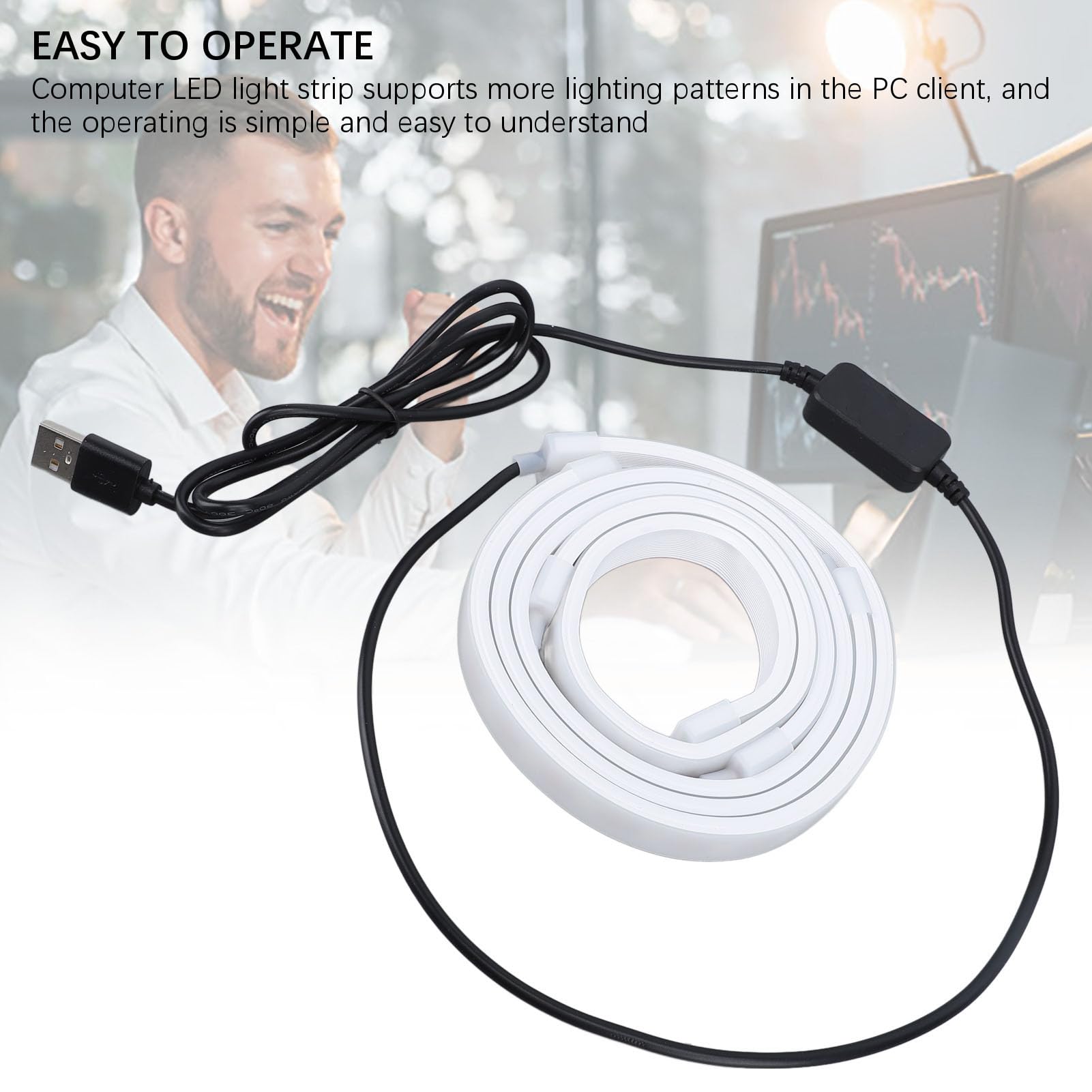 Fockety Luces de Cuerda de Neón, Pantalla LED de Pantalla de Computadora, Sincronización de 5V RGB 54 LEDS RGB LED SPARE LED, 3 Modos de Iluminación Tira de Luz Ambiental para Pantalla