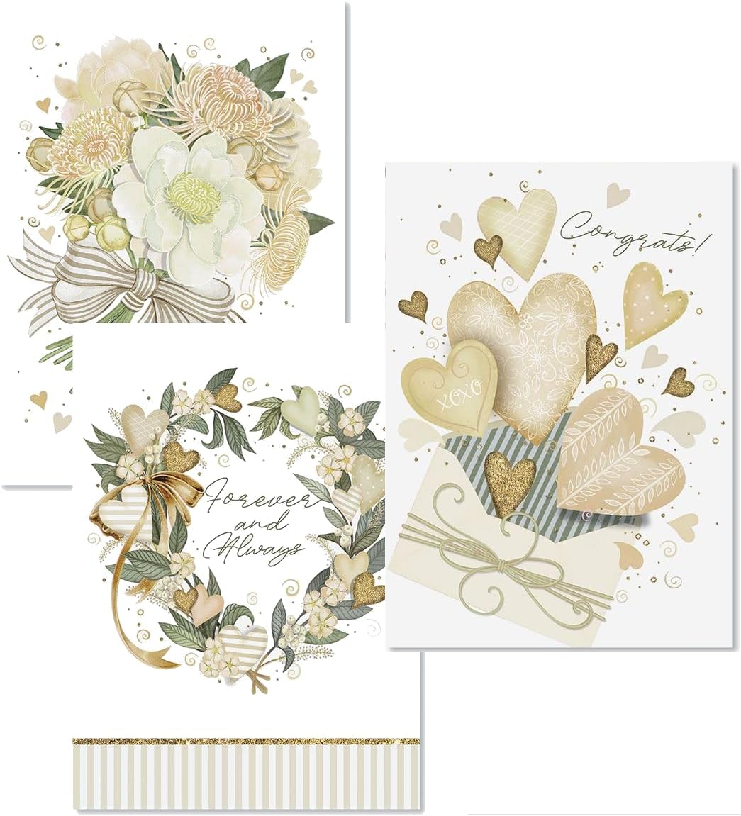 Current Wedding Stripes Congratulations Bride & Groom Greeting Cards by Nicoll Tamarin - Set of 8 (4 Designs), Large 5" x 7", Sentiments Inside, includes White Envelope