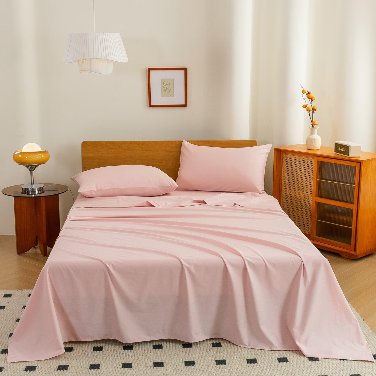 JiaPoem 100% Organic Cotton Sheets Set, 4-Piece Percale Bedding, Soft & Breathable,Deep Pocket Fits Mattress up to 24", Wrinkle & Fade Resistant,