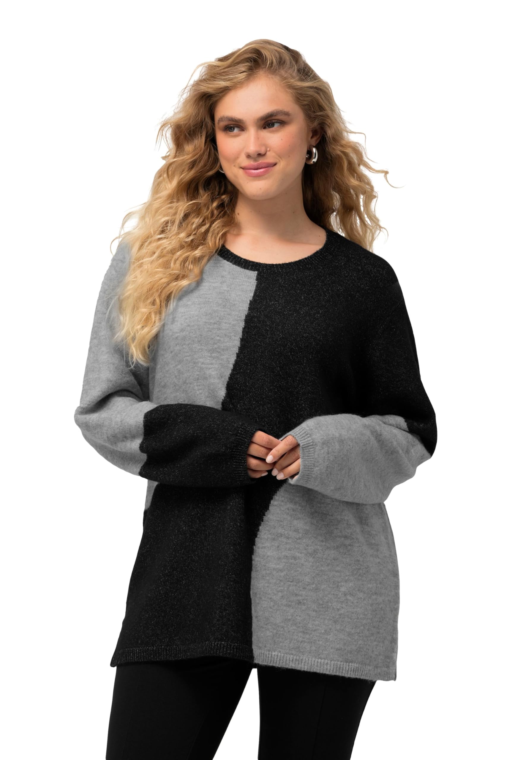 Ulla Popken Damen große Größen Übergrößen Plus Size Pullover, Colorblocking, Rundhals, Langarm 823480