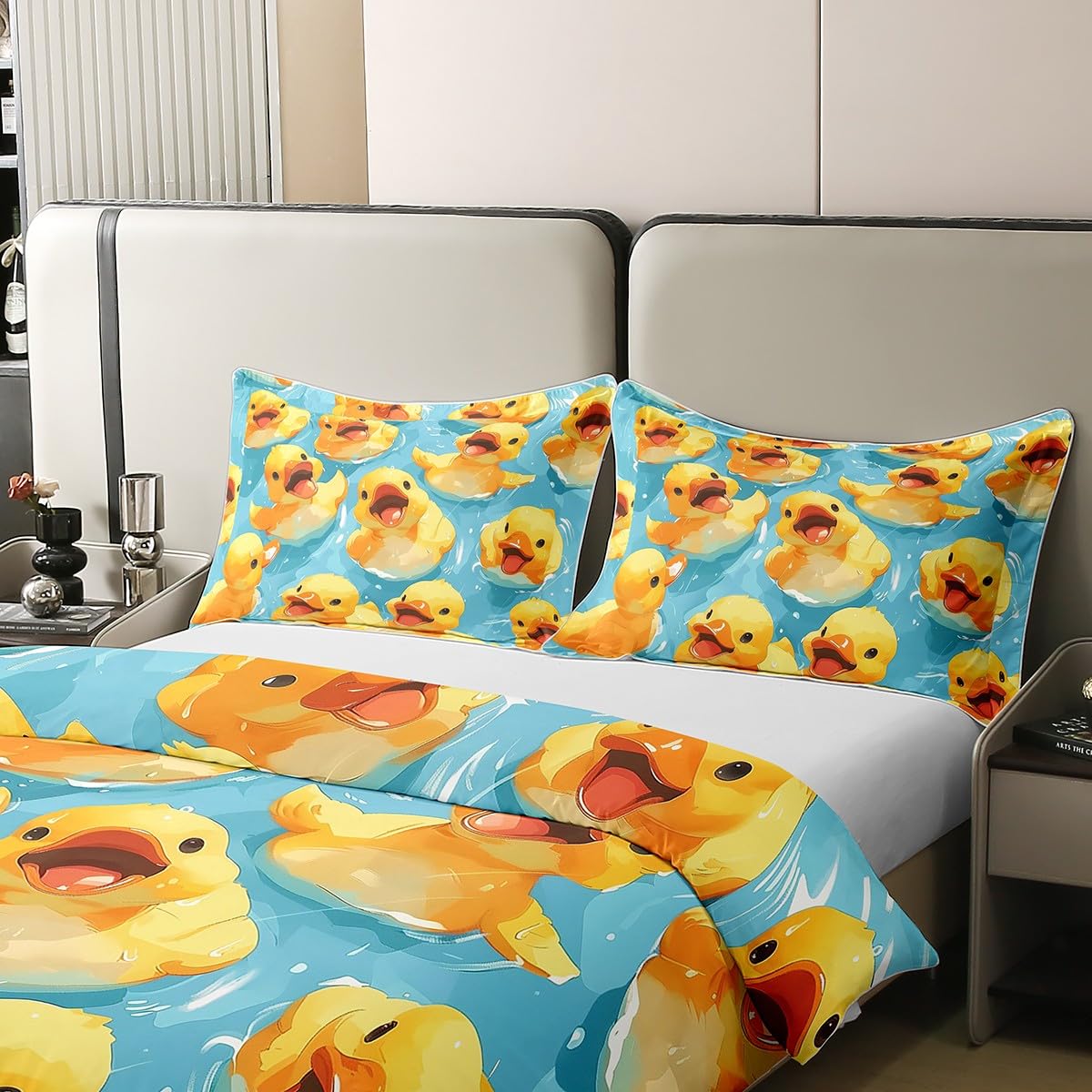 Homewish Gummi Ente Baumwolle Bettwäscheset 135x200cm Nettes Tier bettbezug für Kinder Jungen Mädchen Bauernhof Ente Bettwäsche Ölgemälde bettset Moderne Schlafzimmer dekor