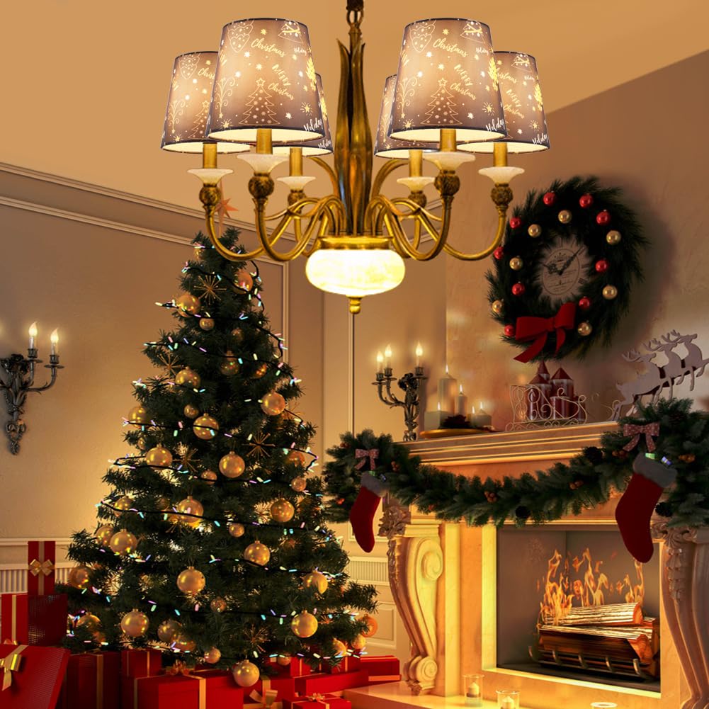 YISUN Lamp Shades Set of 6, Christmas Chandelier Small Lamp Shade, Bell, Clip On Little Droplight Wall Lamp Candle Chandelier Lamp Shade (Black/Khaki)
