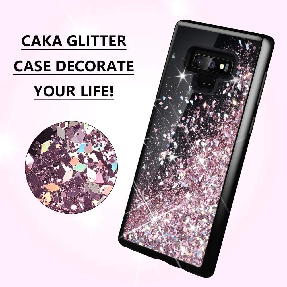 Caka Galaxy Note 9 Case, Galaxy Note 9 Glitter Case Starry Night Series Fashion Luxury Bling Flowing Liquid Floating Sparkle Glitter Girly Soft TPU Black Case for Samsung Galaxy Note 9 (Rose Gold)