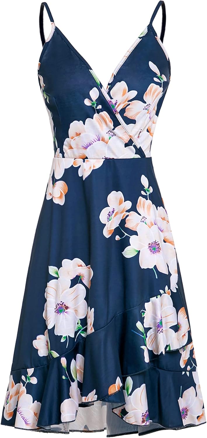 ULTRANICE Womens Summer Dresses Floral V Neck Ruffled Hem Spaghetti Spring Casual Beach Outfits Flowy Wrap Sun Dress - Image 5