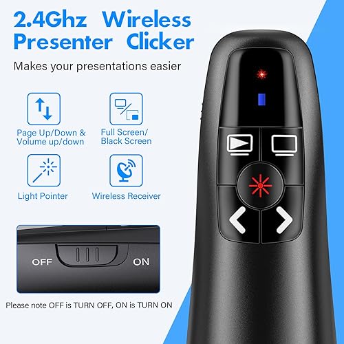 Vista 16 de Presentation Clicker Wireless Presenter Remote Clicker para Presentación de PowerPoint, puntero láser RF 2.4GHz USB PowerPoint Clicker Slide