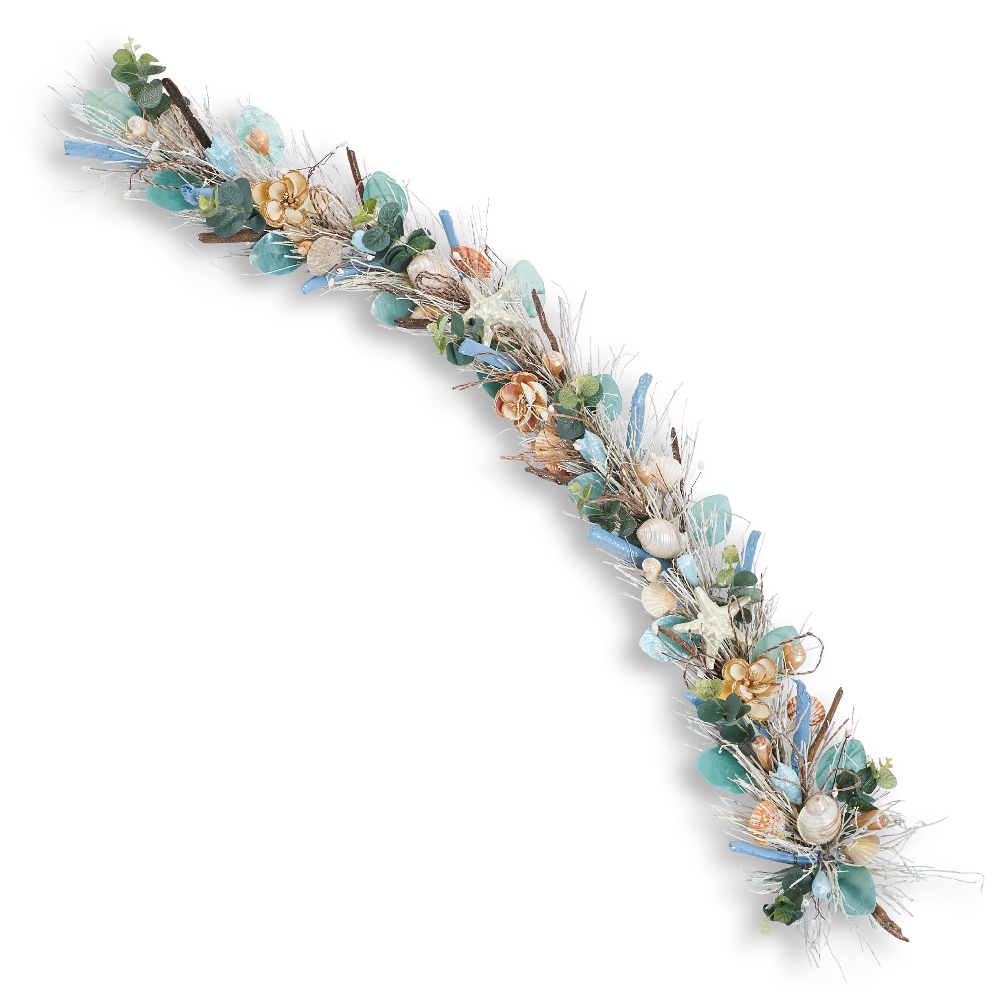 5' Coastal Shell Garland – Handcrafted Holiday Tree Wall Decor with Capiz Shells, Driftwood & Twigs – Coastal Elegance for Home, Mantle Decor, Bedroom, Dining & Doorway