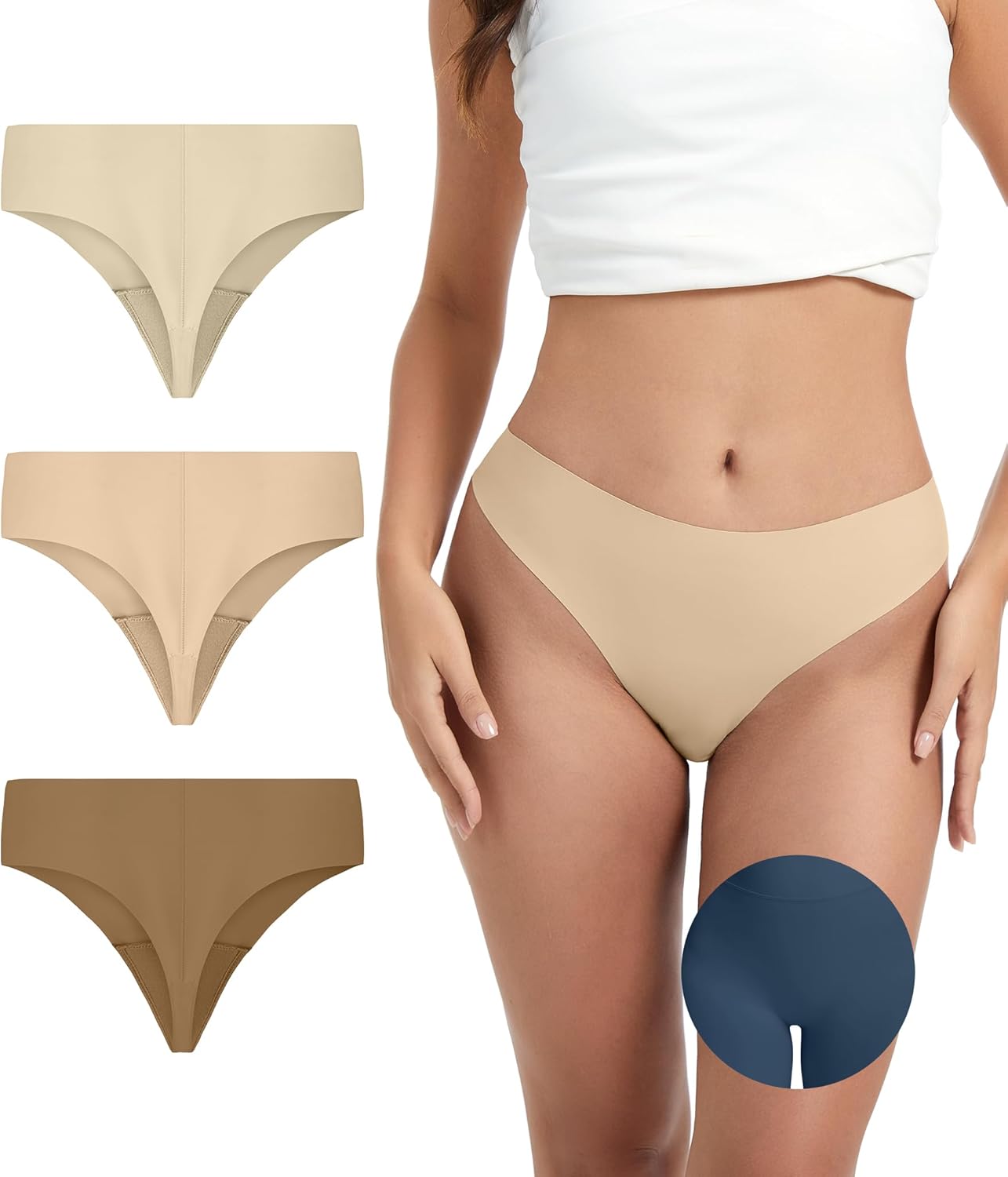 OVRUNS Camel Toe Underwear Thong for Women 3 Pack Cameltoe Proof Concealer Thongs No Show Panties Seamless Workout Underwear