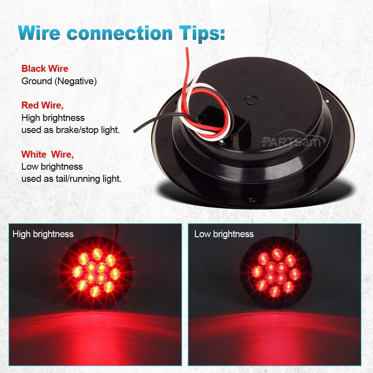 Partsam 8Pcs 4 Inch Round Led Stop Turn Tail Lights Red 12LED Flange Mount Truck Trailer RV Brake Stop Turn Marker Tail Running Lights Waterproof Sealed with Chrome Rings Bezels 12V DC