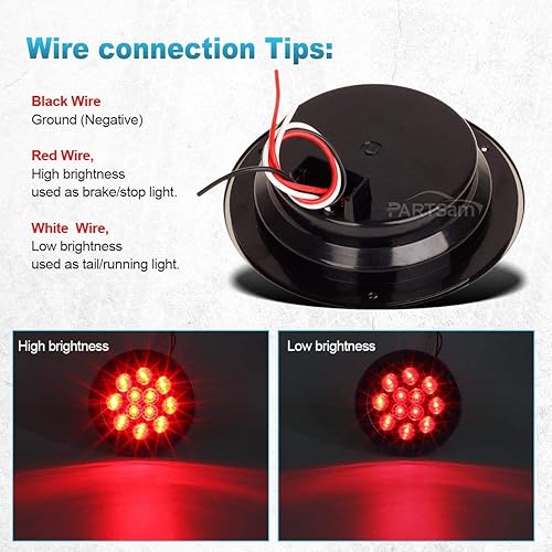 Miniatura 4 de Partsam 4 luces antiniebla LED redondas de 4 pulgadas rojas + 2 blancas de 4 pulgadas para frenar la parte trasera y reversa, incluye luces de