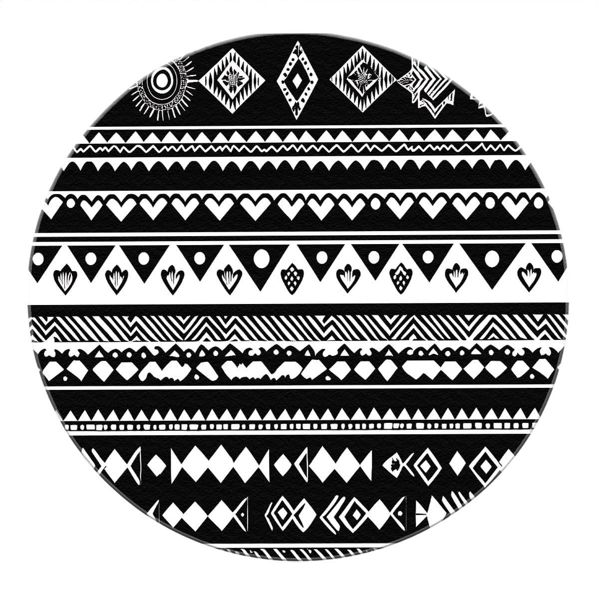 Dywan Tribal Round Area 180 cm (okrągły), intensywny, geometryczny, czarno-biały, antypoślizgowy, płaski dywan z wzorem diamentowym i cienki, nadający się do prania, do biura w salonie