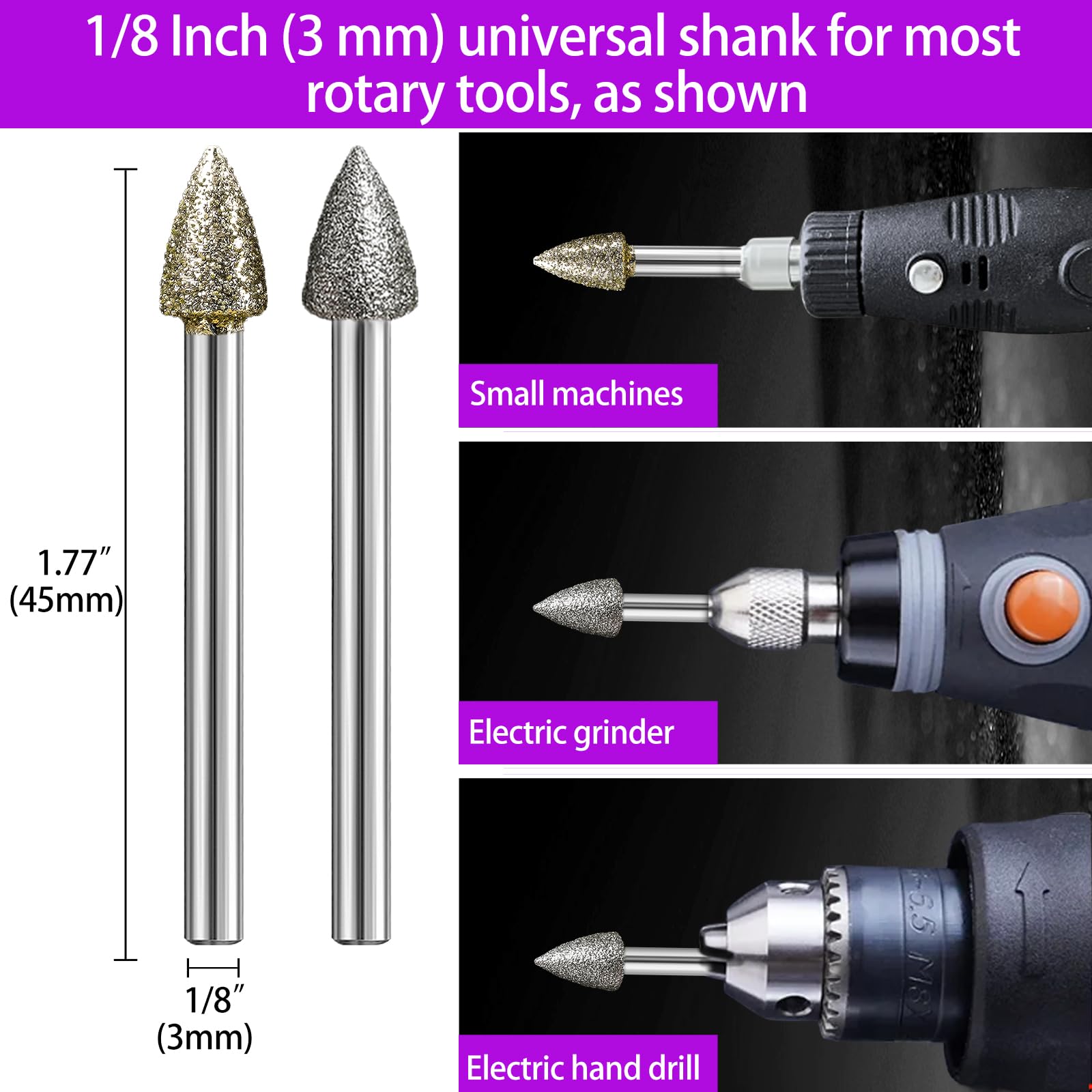Dremel Punte diamantate grana 46 fusto 0,3 cm 12 mole per pietra vetro metallo ceramica intaglio