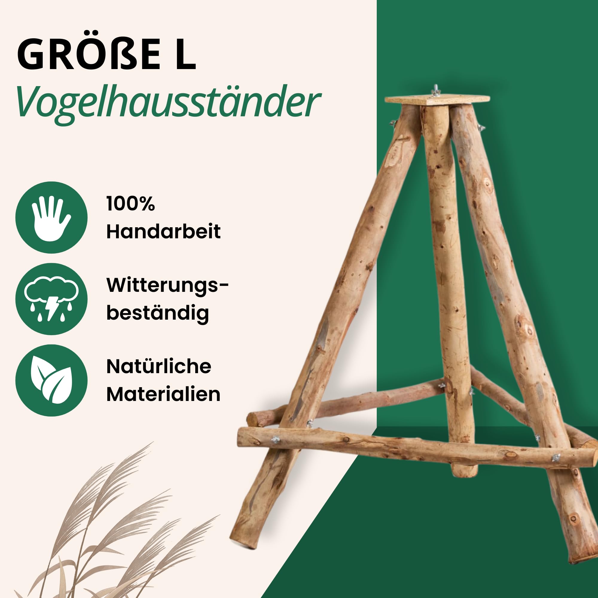 Vogelhausständer, Dreibein aus Naturholz I Perfekt für Vogelhäuschen & Vogeltränke in ihrem Garten (Groß)