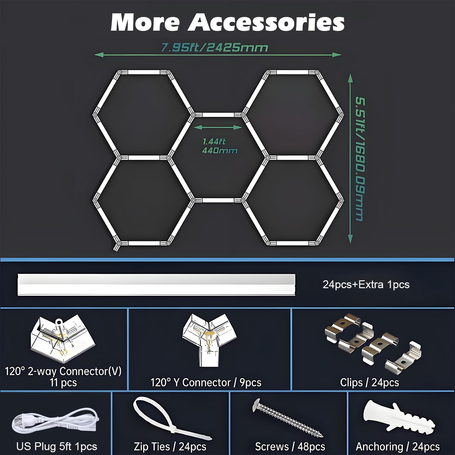VIVIDALUX Hexagon LED Garage Lights 26400LM Super Bright Car