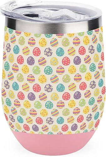 Huevos de Pascua, vaso de vino, taza de café de viaje, taza aislada de acero inoxidable con tapa, regalo para hombres y mujeres, 12 onzas