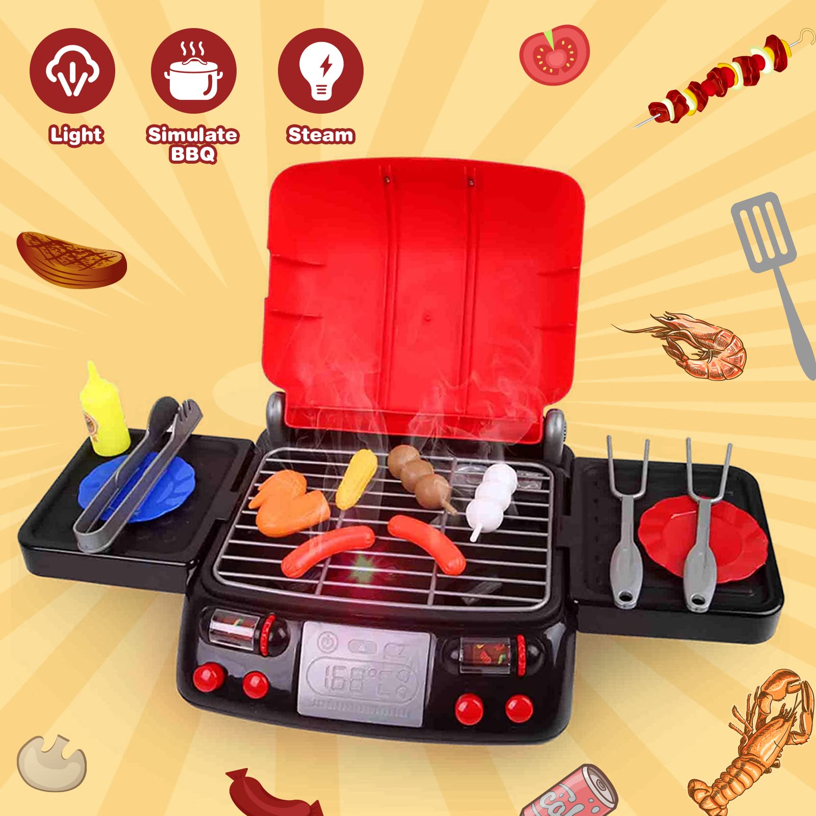 kramow Cucina Bambini, Cucina Accessori, Cibo Giocattolo, Luci Suoni Vapore, Giocattoli per Barbecue, Cucina Giocattolo Regalo per Bambini Ragazzo Ragazza 3 + Anni