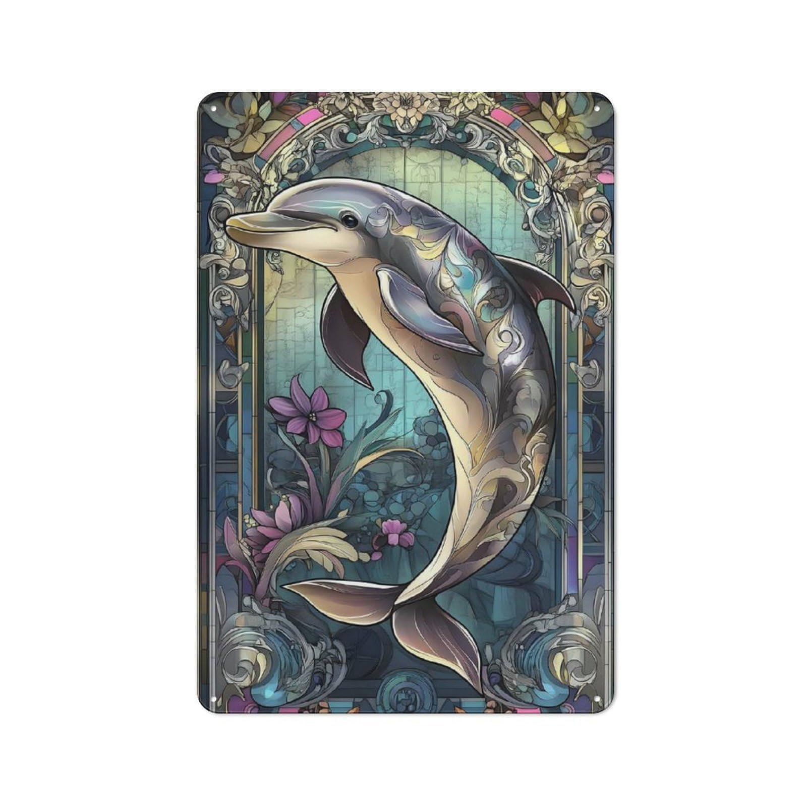 Junmoney Dolphin Metal Plaque 30X20cm With For Garage Wall, Retro Decor, For Garage Decor Collectors Refreshing A Room In Autumn