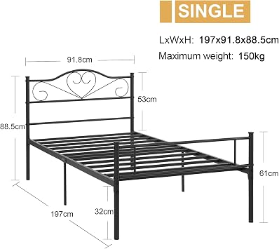 VECELO Single Size Bed Frame, Easy Assembly Metal Mattress Foundation with-Headboard & Footboard No Box Spring Needed and 35cm Storage
