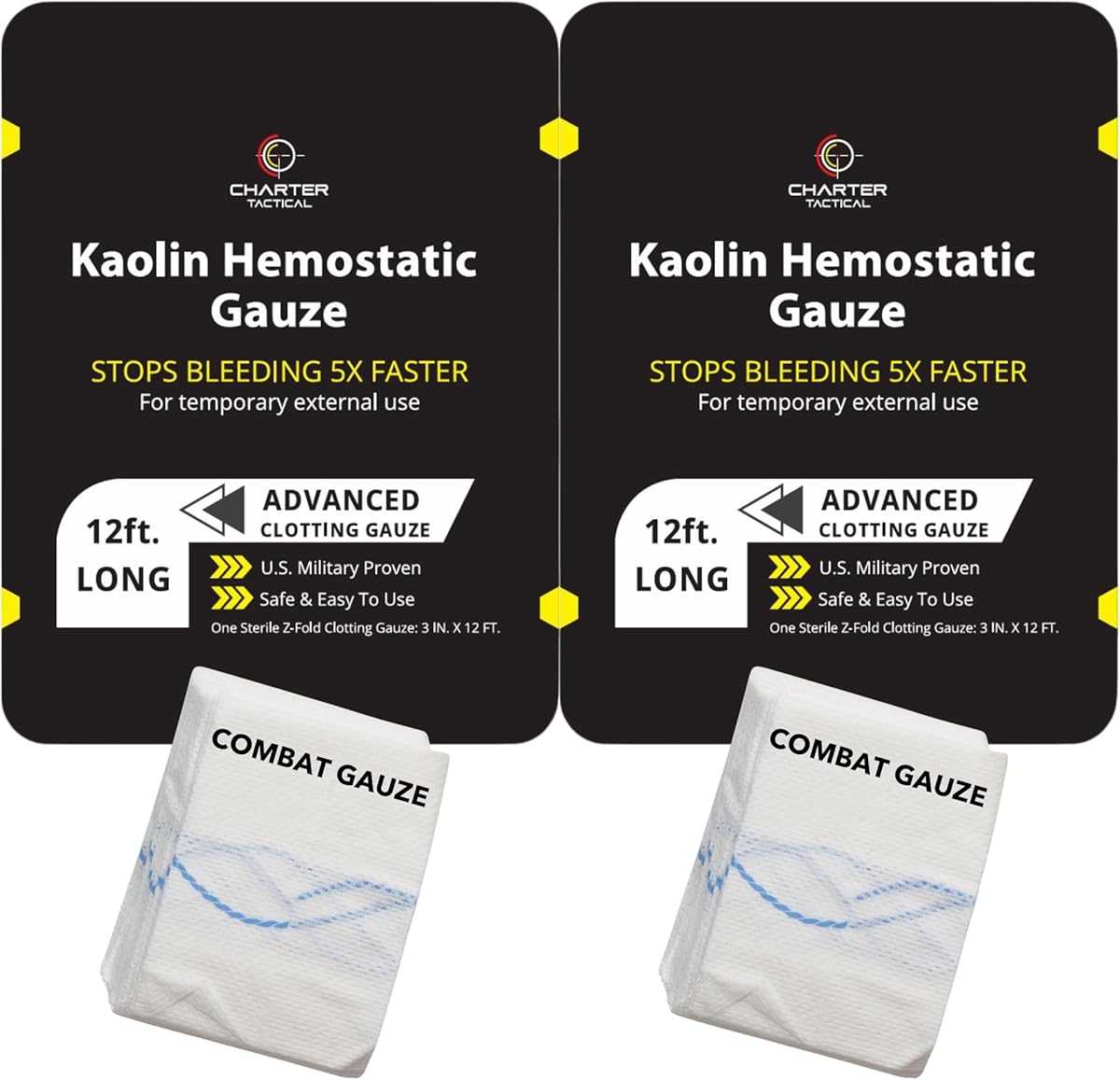 Charter Tactical First Aid Advanced Quick Clotting Combat Gaze – Flexible hämostatische Gaze – um das Blutungsset schneller zu stoppen mit schneller Gerinnungsgaze – Survival-Kit Zubehör – 7,6 cm x