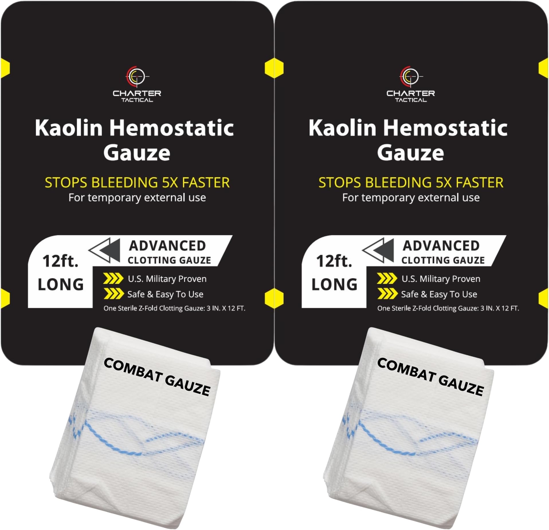 First Aid Advanced Quick Clot Combat Gauze - Flexible Hemostatic Gauze - to Stop The Bleed kit Faster Wound Packing withQuick Clotting Medical Gauze - Survival Kit Supplies - 3" x 12.5' (CT-GAUZE2)
