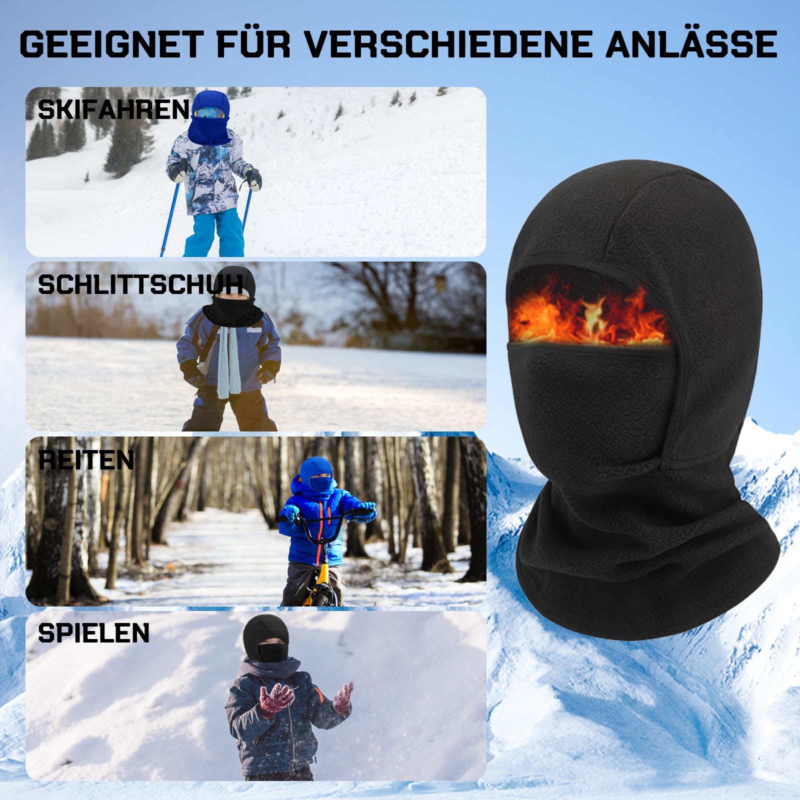 ZOCONE Lot de 3 cagoules d'hiver pour enfant - Coupe-vent - Masque facial - Masque de ski - Pour fille et garçon