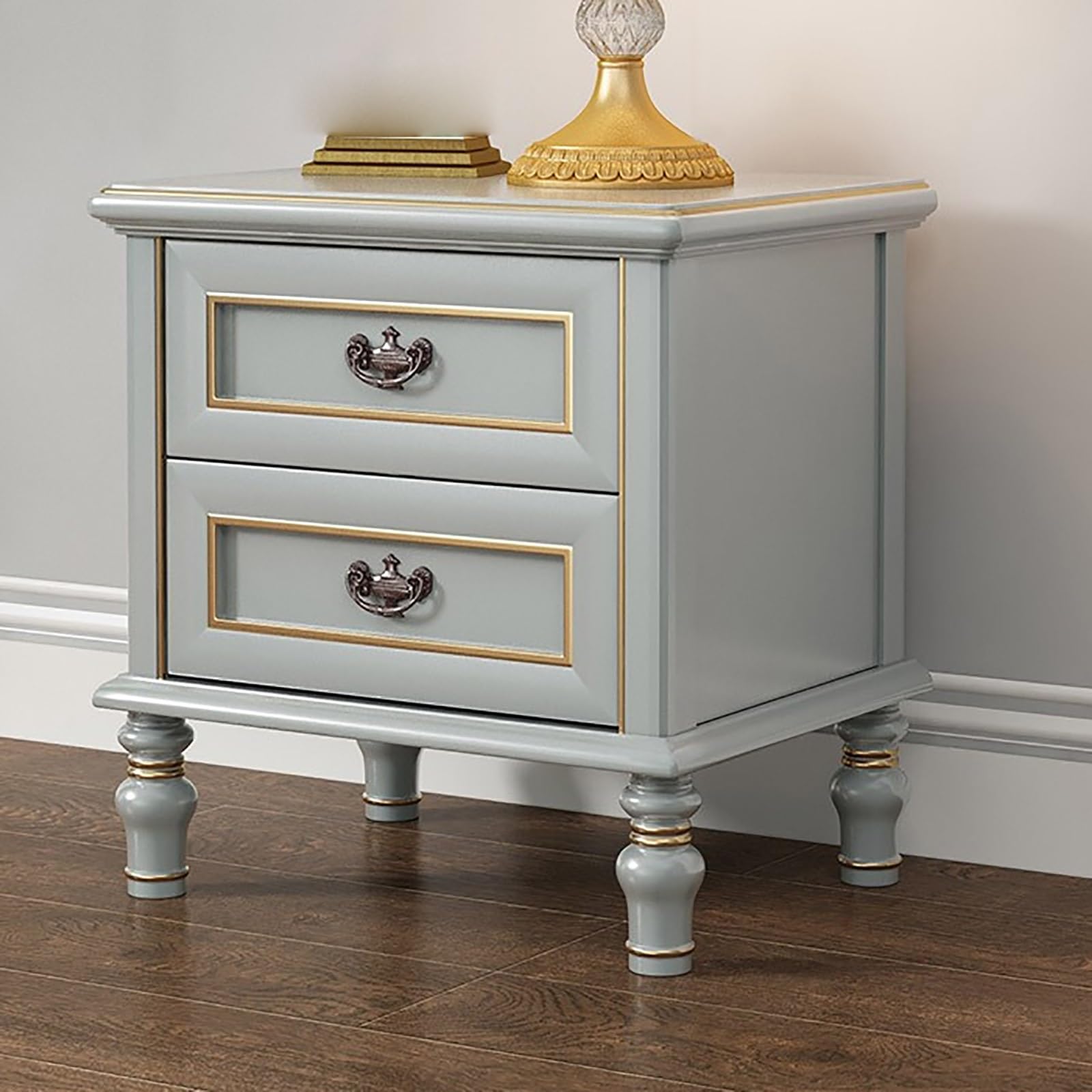 SXZenSpace Solid Pine Nightstand with 2 Drawers - Gray Bedroom Side Table, Wooden Night Console for & Living Room, Stylish Storage Solution (54cm)
