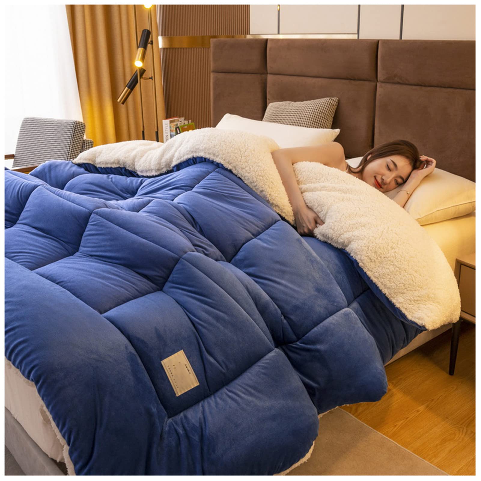 FFFF & OLFEH Winter Cotton Duvet| Coverless Duvet | 13.5 Tog | King | Pure Cotton Collection | Luxury Bedding | Machine Washable | Hypoallergenic, Thickened Warm Gift Quilt (Blue,200X230cm-4KG)