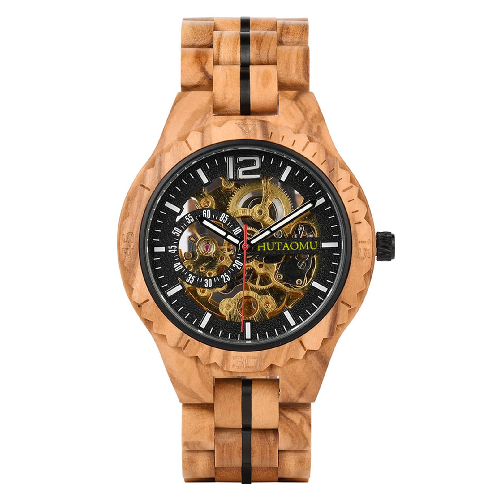 Amazon.co.jp: HUTAOMU木製腕時計男性用 クロノグラフミリタリー