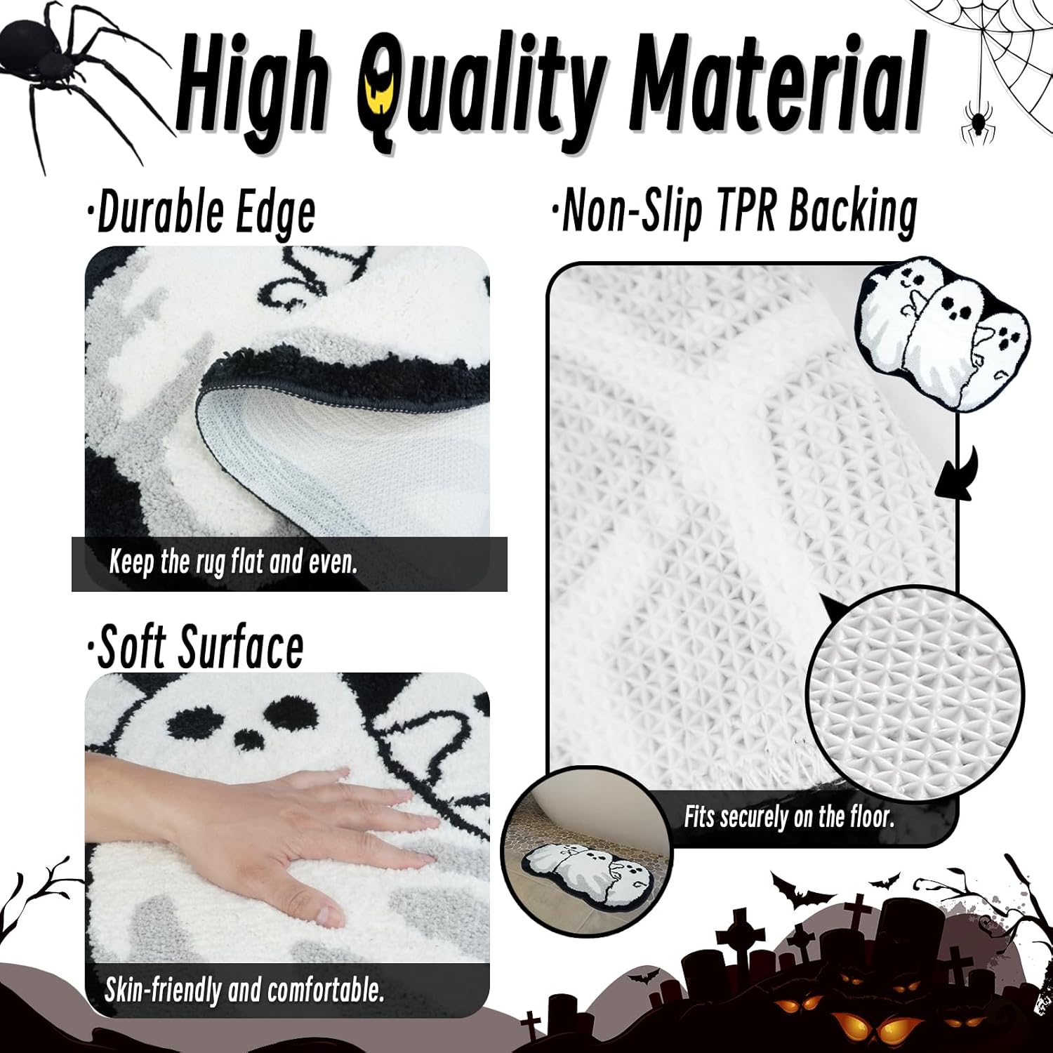 Halloween Bath Rug for Bathroom Spooky Ghosts Bath Mat Bat Doormat Non Slip Cute Rugs for Kitchen Bedroom Holiday Outdoor Bedroom(Ghost)