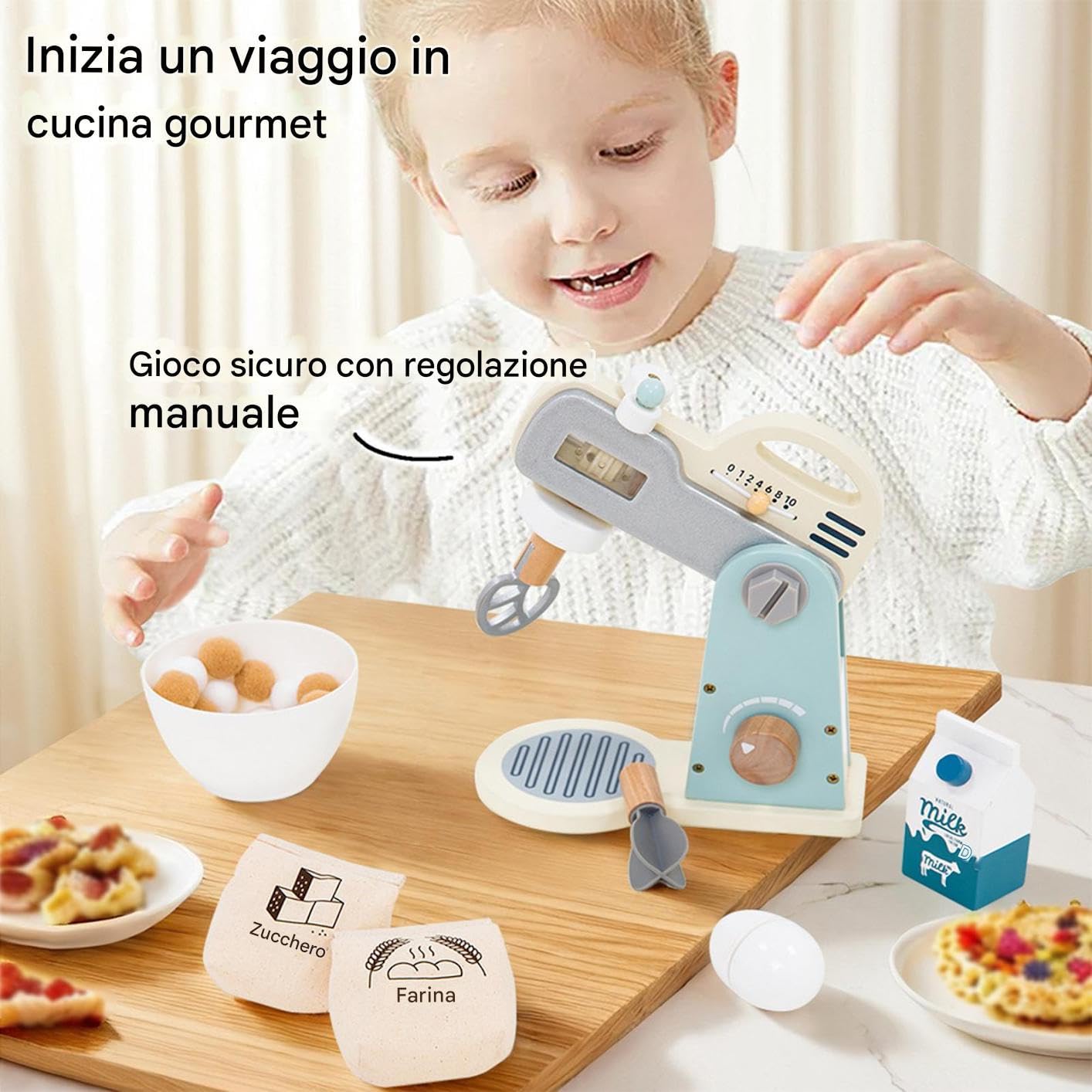 Electrodoméstico de cocina de juguete Mezclador de Alimentos de Madera | Batidora de Juguete para Cocina Infantil para Clases Jardín Infantes Niños Pequeños