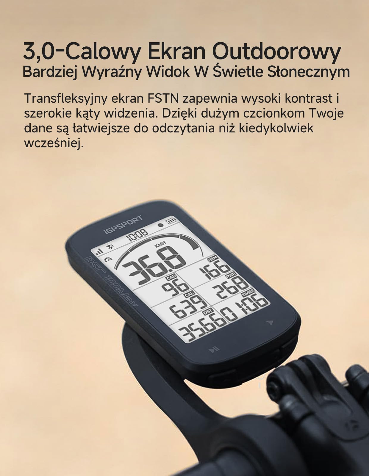iGPSPORT BSC100MAX Licznik Rowerowy Bezprzewodowy, Duży Ekran 3 Cale, Automatyczny Start/Pauza, 40 Godzin Pracy Na Baterii, Konfigurowalne Dane, Wodoodporność IPX7