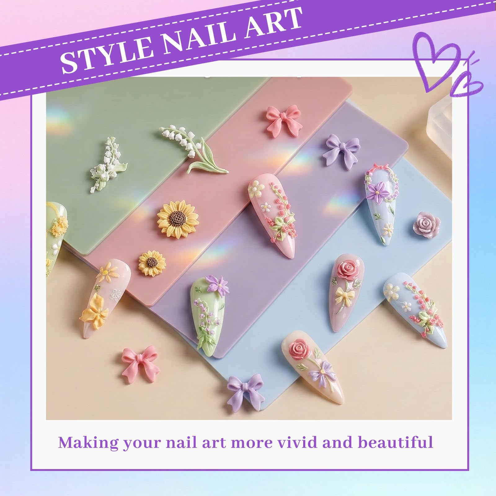 Nails Mold, set da 4 pezzi di timbri per unghie per disegno nail art con stampi in silicone 3D con fiori, stamping templates per unghie