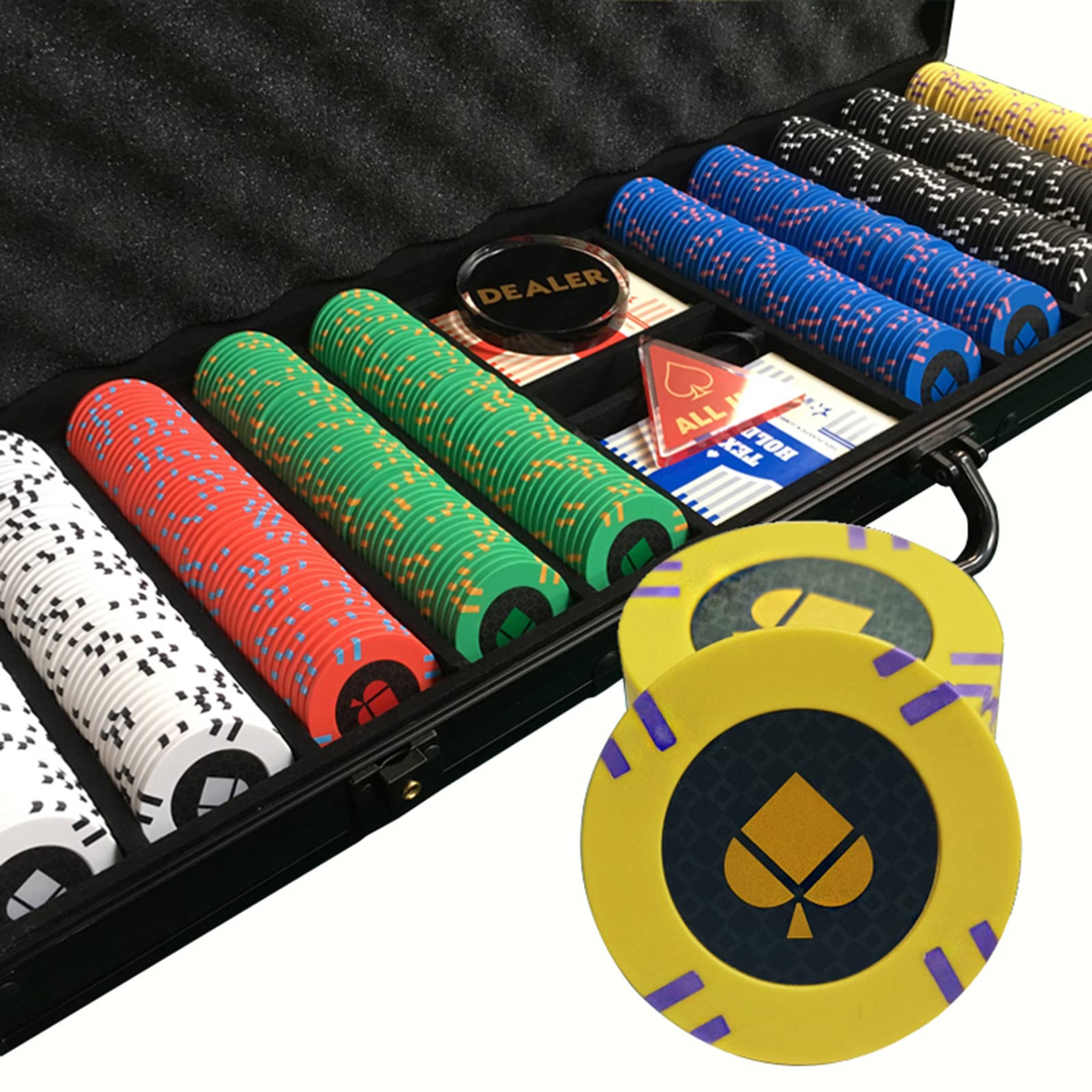 YZJJ Casino Poker Chip Set 500 PCS with Aluminum Case (15 Gram) for Upscale Vegas-Style Poker Nights - Durable, Poker Chips with Denominations, Casino Weight Chips with Gift Box - Casino Chips