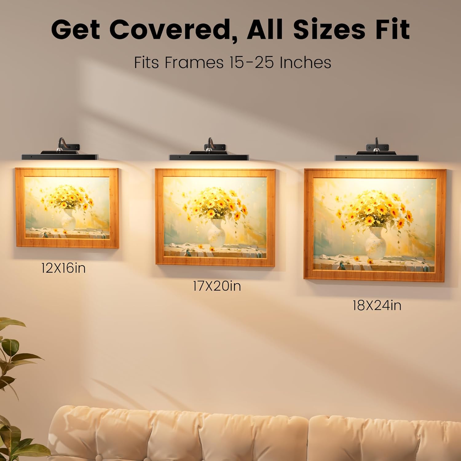 Gallery Picture Lights 3 Pack, 4400mAh Rechargeable Arwork Lights, Cordless Remote Dimmable LED for Portrait Hallway Decor (Black)